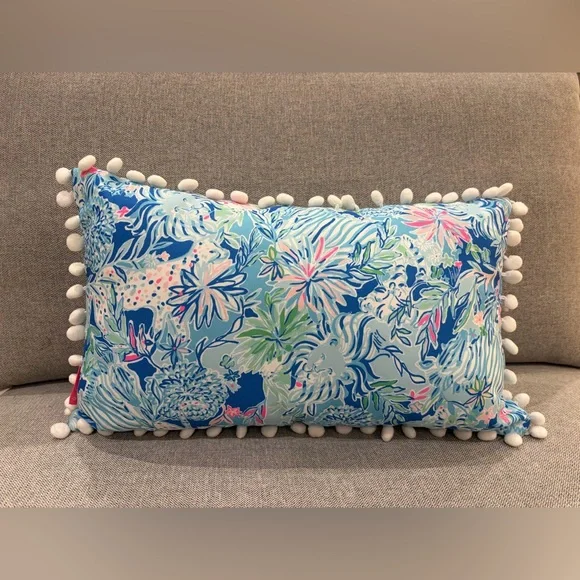 Lilly Pulitzer Blue and Pink Floral Pillow - Picture 1 of 2